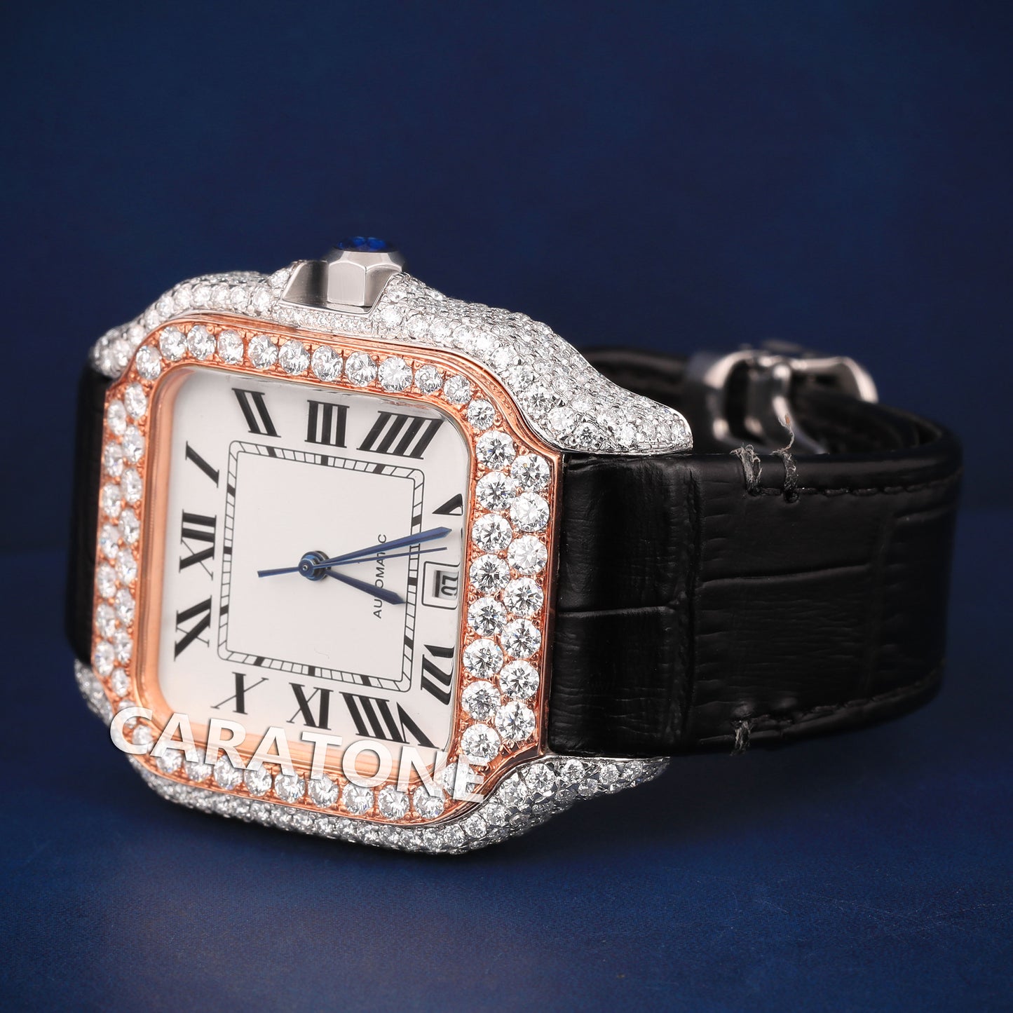 Half iced out without dial hip hop custom made watch with black leather band