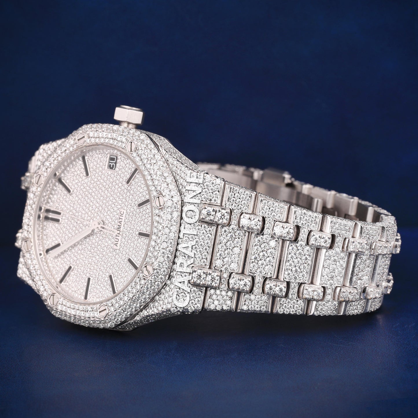 Full iced out Hip hop branded Custom made watch with white tone and diamond tester passed