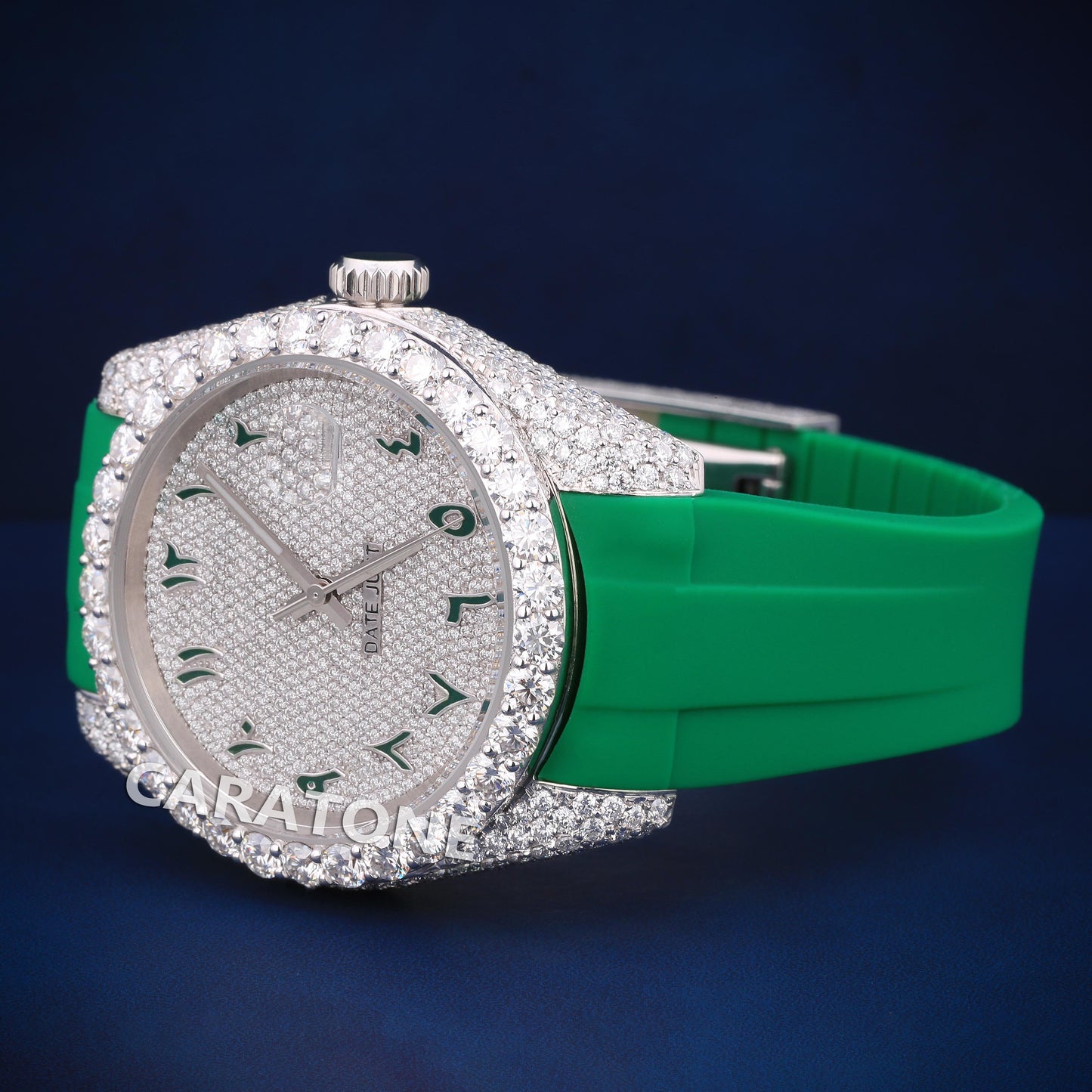 Hip hop custom made half iced out with green band diamond tester passed watch