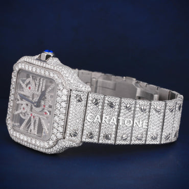 Full Iced out Hip Hop skeleton diamond branded watch with diamond tester passed