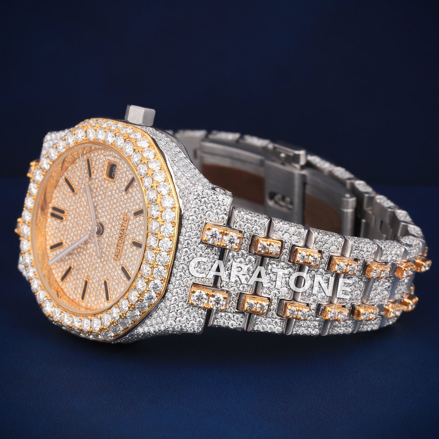 Hip hop custom made full iced out two tone watch with D VVS clarity