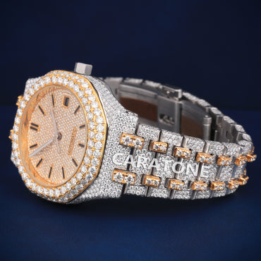 Hip hop custom made full iced out two tone watch with D VVS clarity