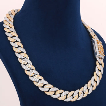 20 inch 15 mm hiphop cuban link diamond chain two toned