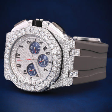 Hip hop custom made half iced out with Grey band and diamond tester passed branded watch