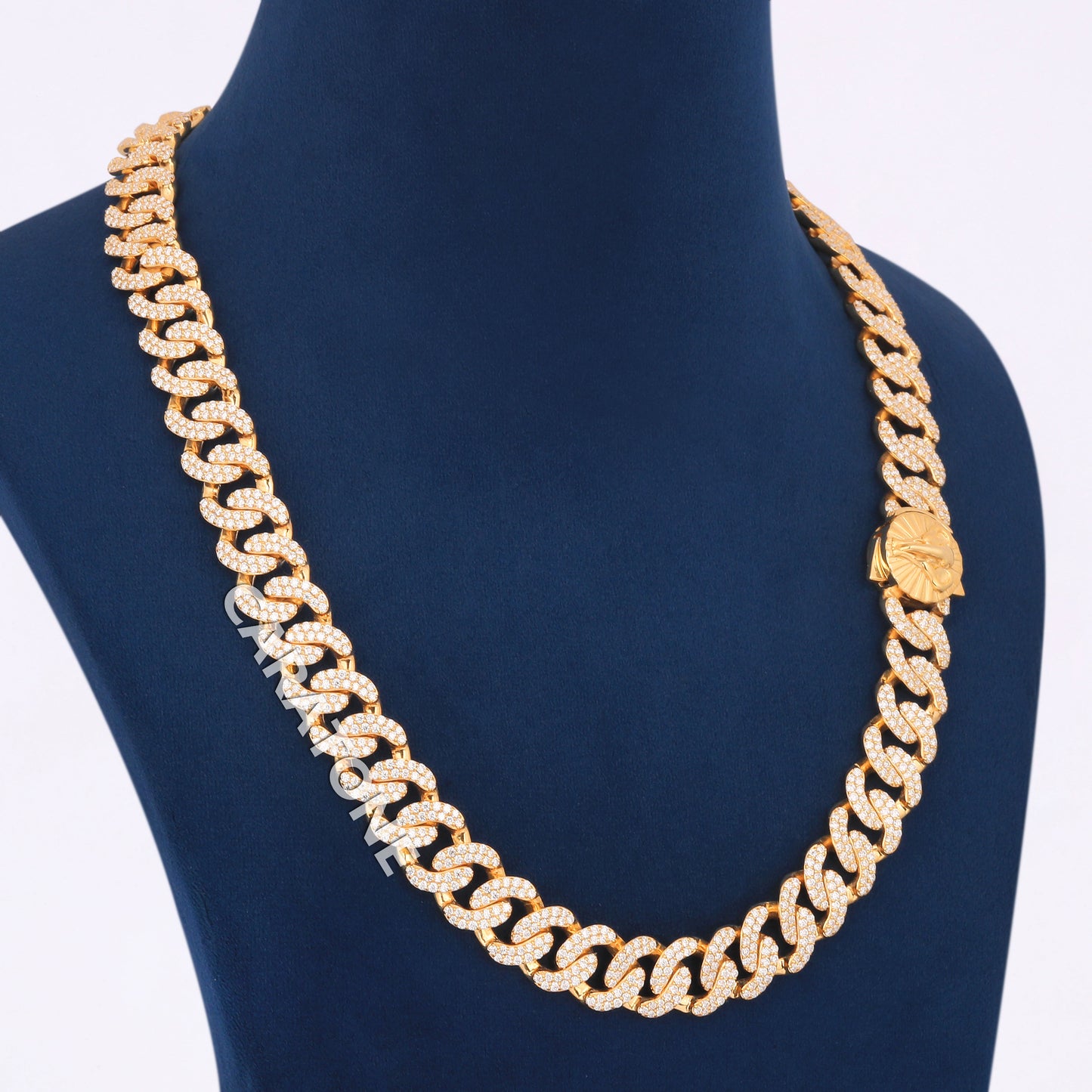 20 inch 13 mm custom made full yellow gold diamond curb chain