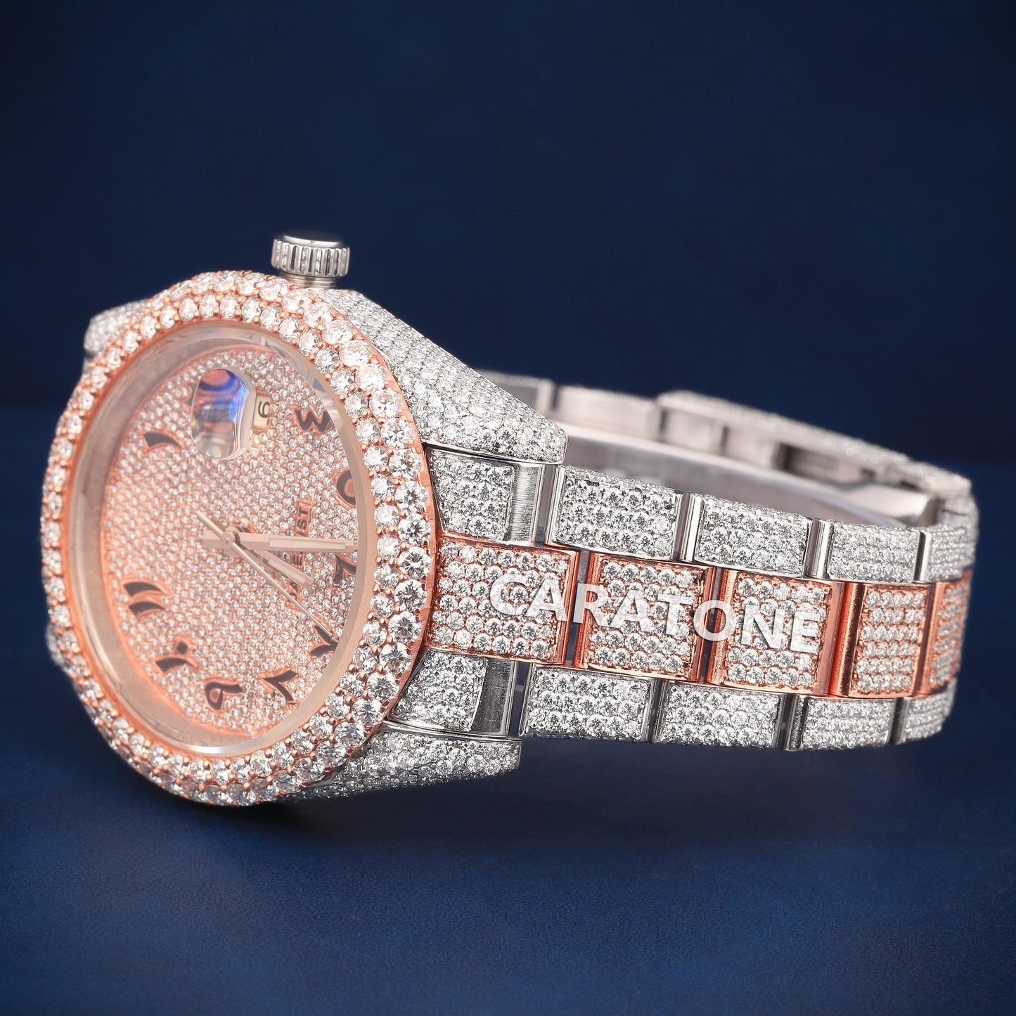 Hip hop Full iced out two tone branded watch with Arabic numerals with D VVS clarity