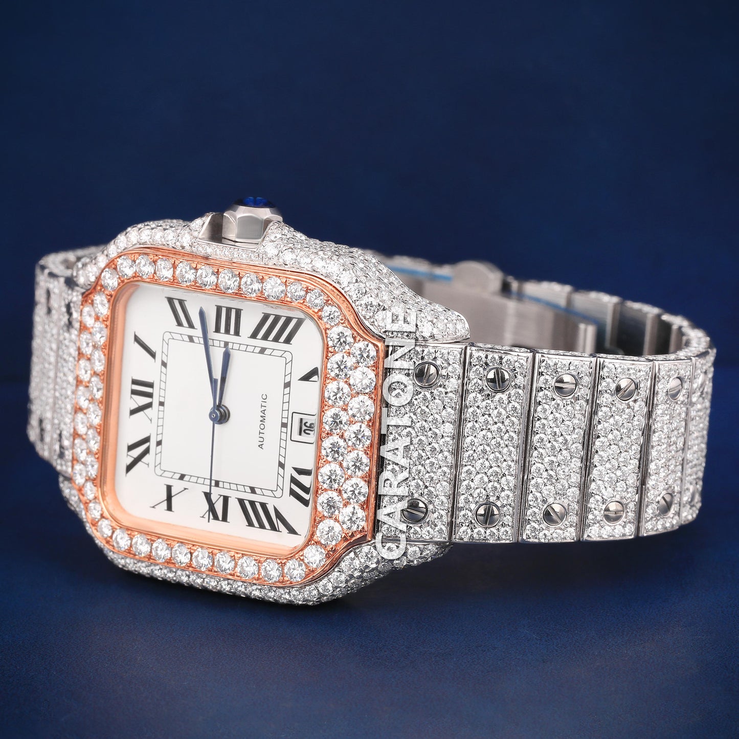 Ful iced out Hip hop branded Custom made watch with Two tone and diamond tester passed