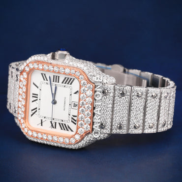 Ful iced out Hip hop branded Custom made watch with Two tone and diamond tester passed