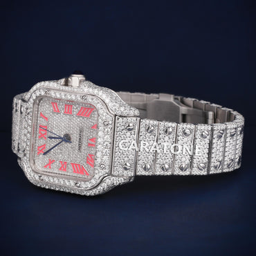 Full Iced out Hip Hop branded watch with Red numerals in it and with D VVS clarity