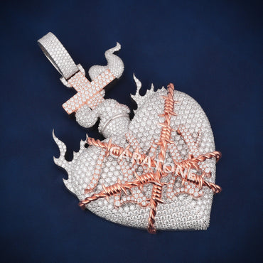 Round cut diamond heart shape custom diamond pendant in 14kt gold lab