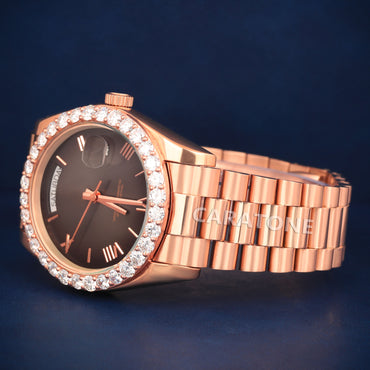 Half iced out without dial Hip hop branded watch in Rose gold tone with D VVS clarity