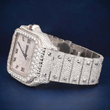 Full iced out Hip Hop branded watch in silver tone with D VVS CLARITY
