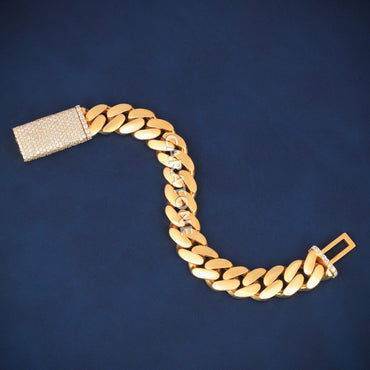 Luxury Cuban Link 14KT Gold Bracelet for Men with Iced Box Lock Clasp