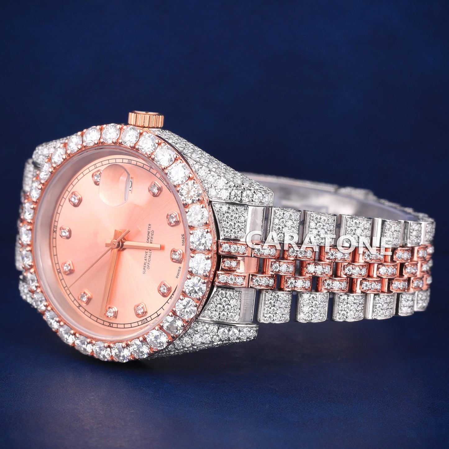 Full iced out without dial hip hop custom made branded watch in two tone with D VVS clarity