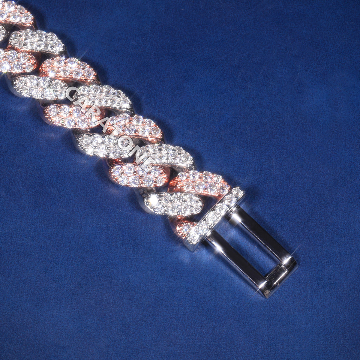 Two Tone Rose Gold & White Gold Fully Iced Out Diamond Cuban Link Bracelet with Pavé Box Clasp