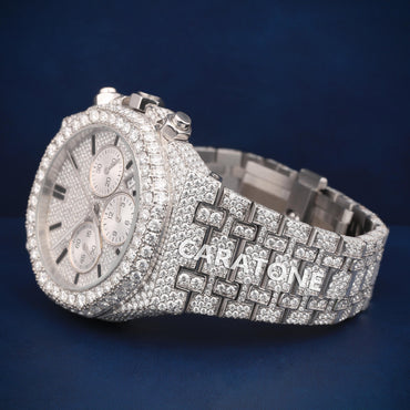 Hip Hop Full iced out white tone branded watch with D VVS clarity