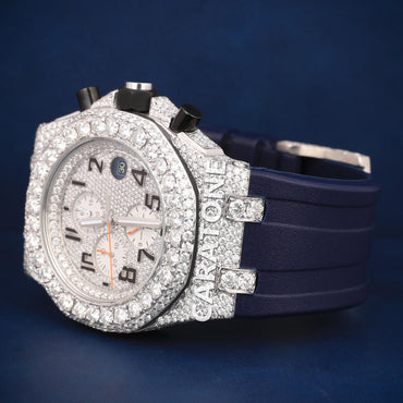 Half iced out with dial Hip hop branded watch with Black band with D VVS clarity