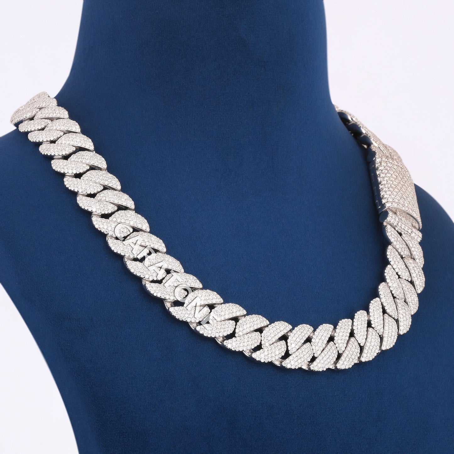 White Gold Iced Cuban Link Chain for Men in Bold Hip Hop Style with Full Diamond Shine
