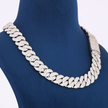 White Gold Iced Cuban Link Chain for Men in Bold Hip Hop Style with Full Diamond Shine