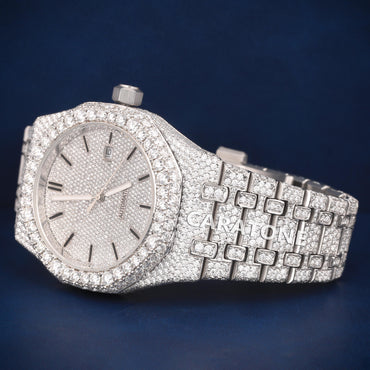 Hip hop Full iced out silver tone branded watch with D VVS clarity