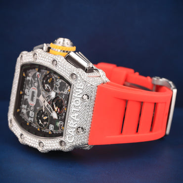 Red band half iced out without dial branded watch with D VVS Clarity