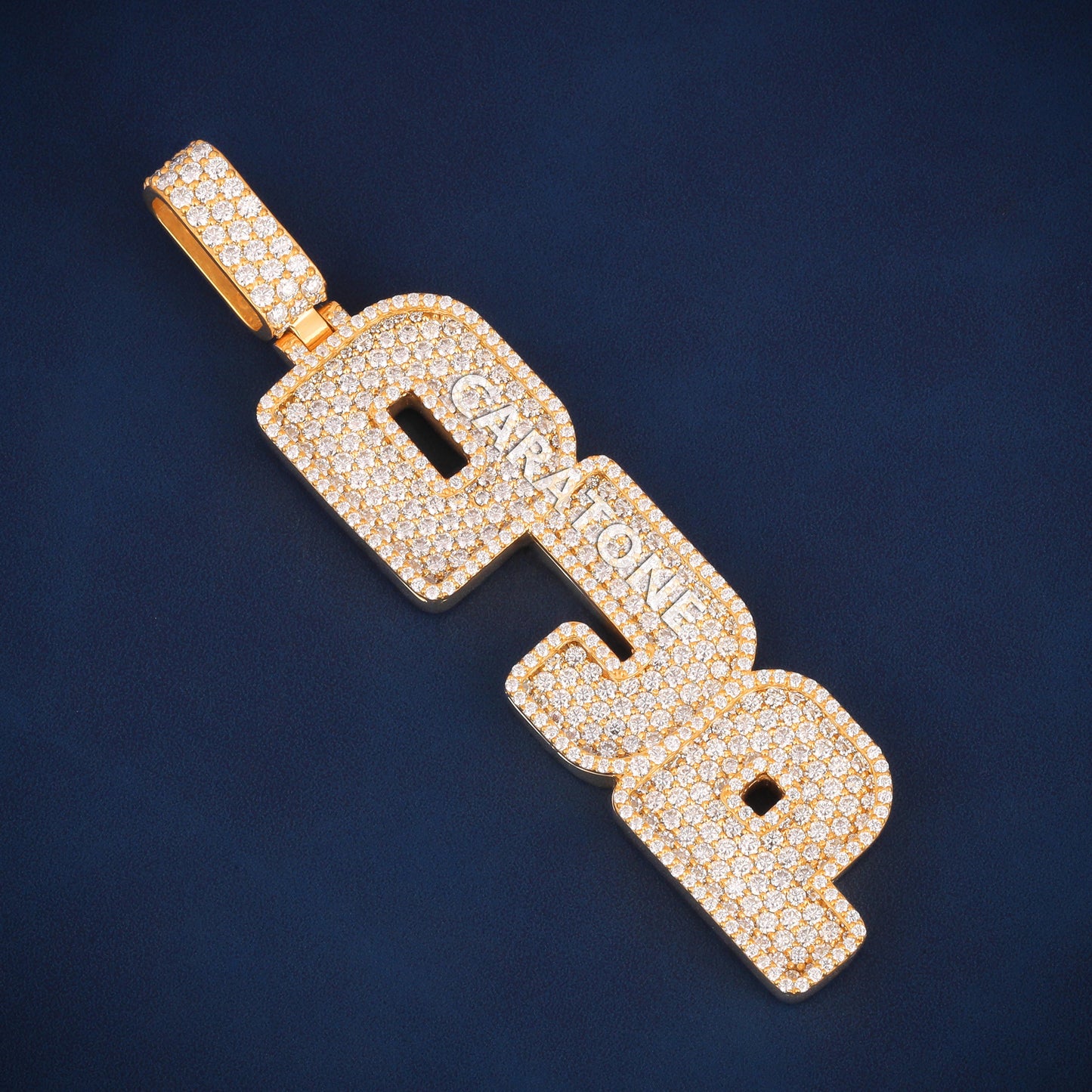 Vertical letter 14 kt yellow gold lab diamond pendant