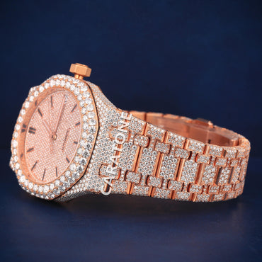 Full iced out Hip hop branded watch with Rose gold tone with  D VVS clarity