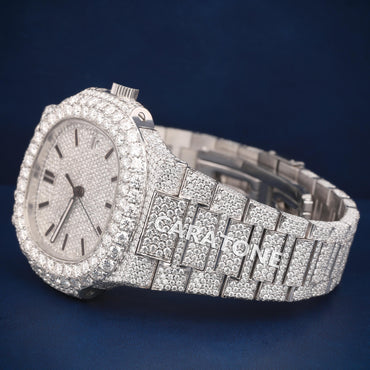 Hip Hop Full iced out white tone branded watch with D VVS clarity and diamond tester passed