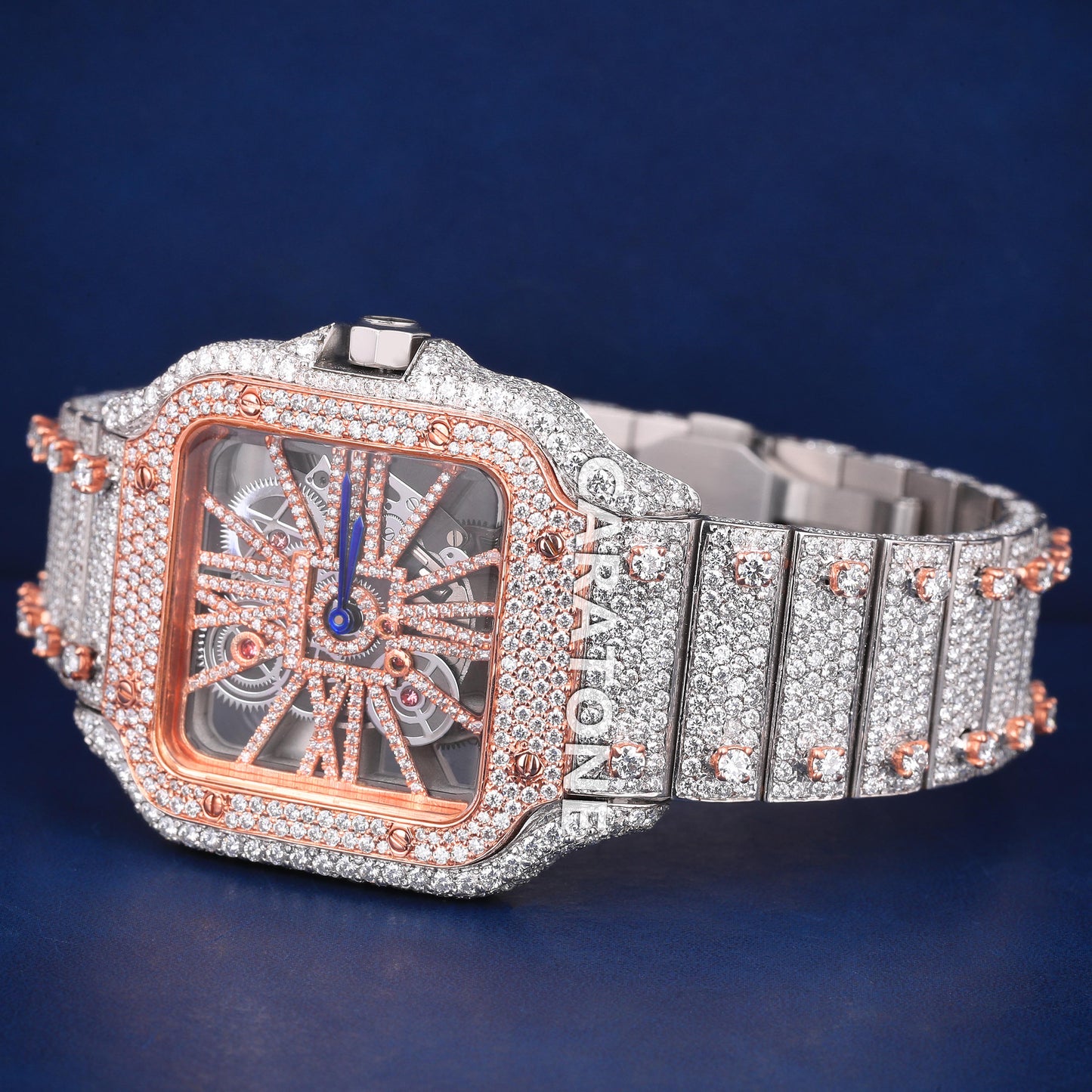 Hip hop full iced out branded watch in two tone with D VVS clarity
