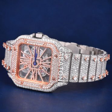 Hip hop full iced out branded watch in two tone with D VVS clarity