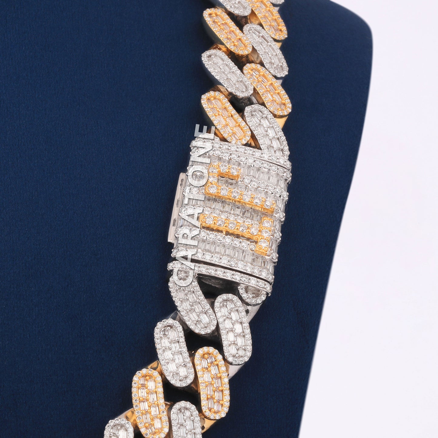 24 Inch 20 MM Two Tone Gold With Small Round And Baguette Cut Diamond Chain