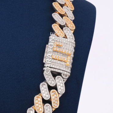 24 Inch 20 MM Two Tone Gold With Small Round And Baguette Cut Diamond Chain