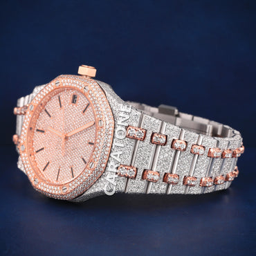 Full iced out Hip hop branded Custom made watch with Two tone and diamond tester passed