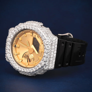 Half iced out without dial Hip hop branded watch with Black Band with D VVS Clarity