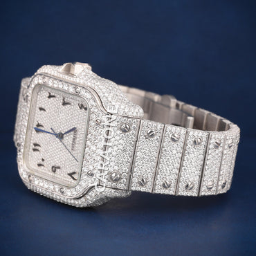Full iced out dial Hip hop branded watch in silver tone with D VVS clarity