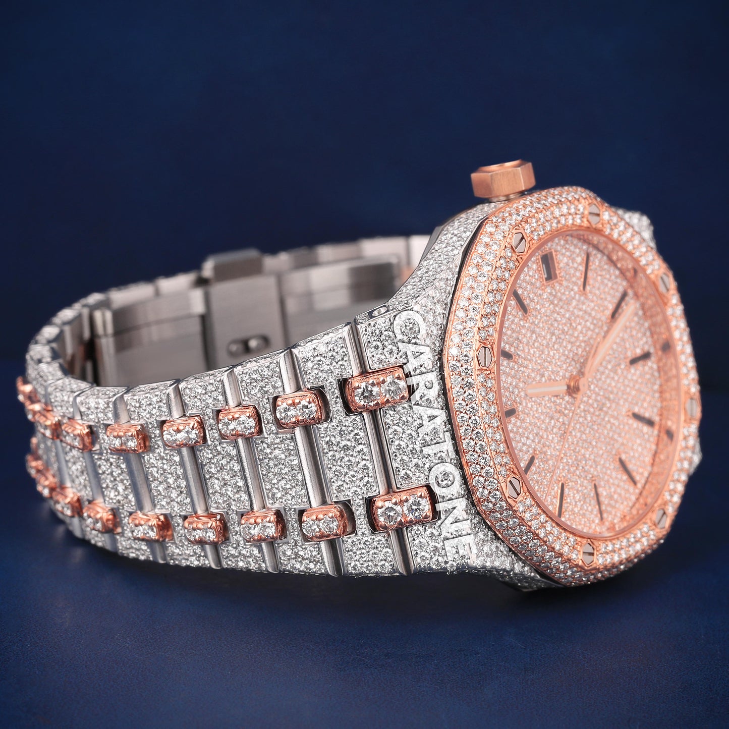 Full iced out Hip hop branded Custom made watch with Two tone and diamond tester passed