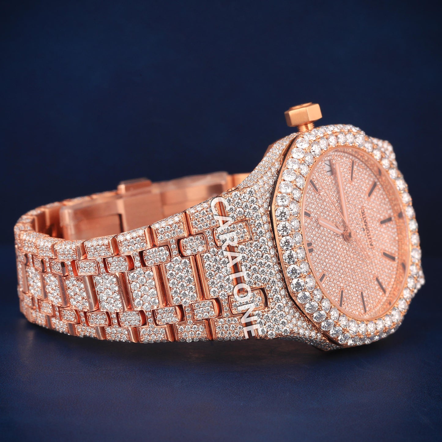 Full iced out Hip hop branded watch with Rose gold tone with  D VVS clarity