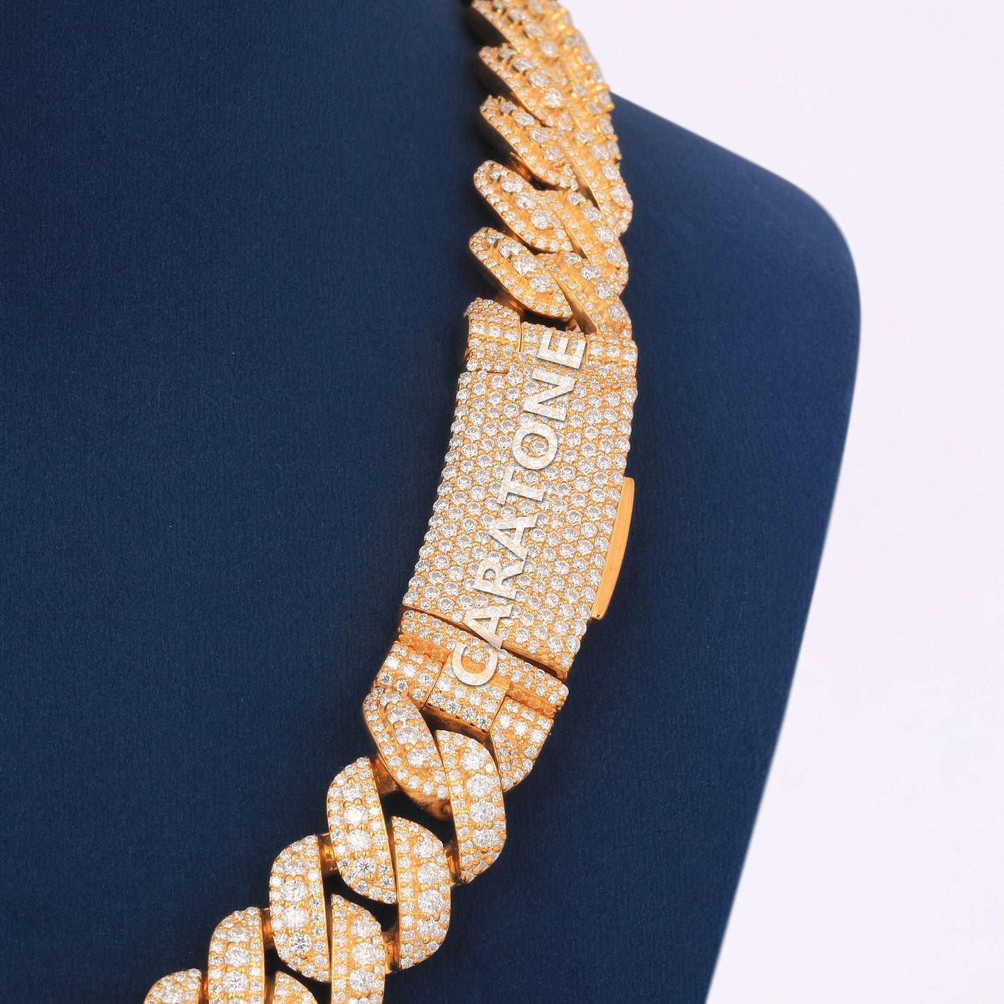 18K Gold Cuban Chain with Full VVS Iced Out Links & Luxury Clasp Lock