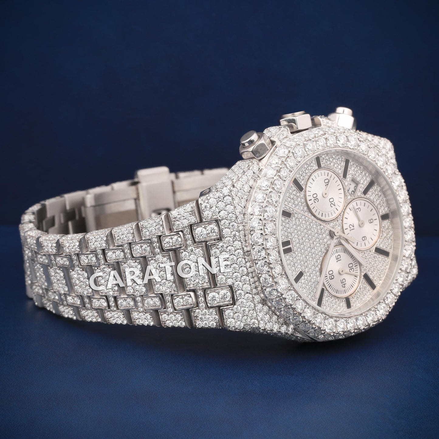 Hip Hop Full iced out white tone branded watch with D VVS clarity