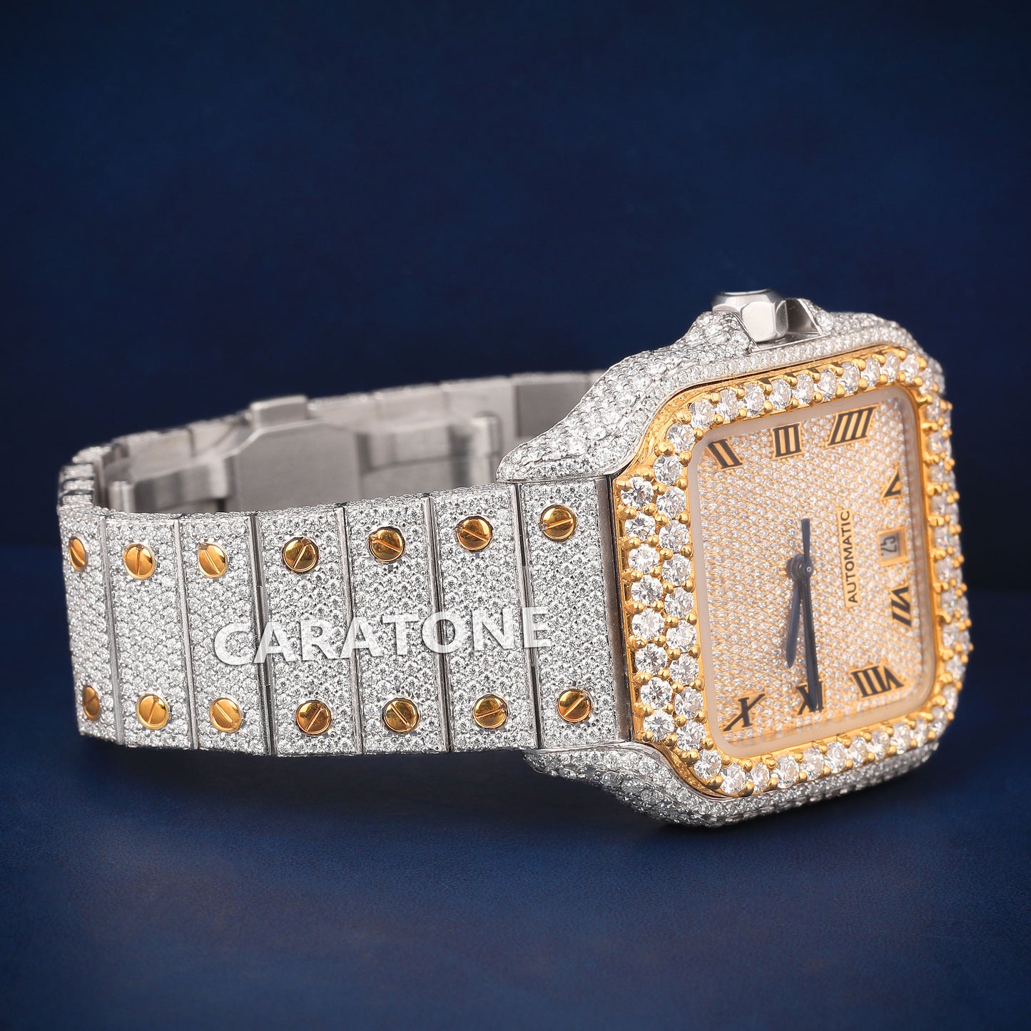 Full iced out Hip hop branded watch in two tone and Diamond tester passed