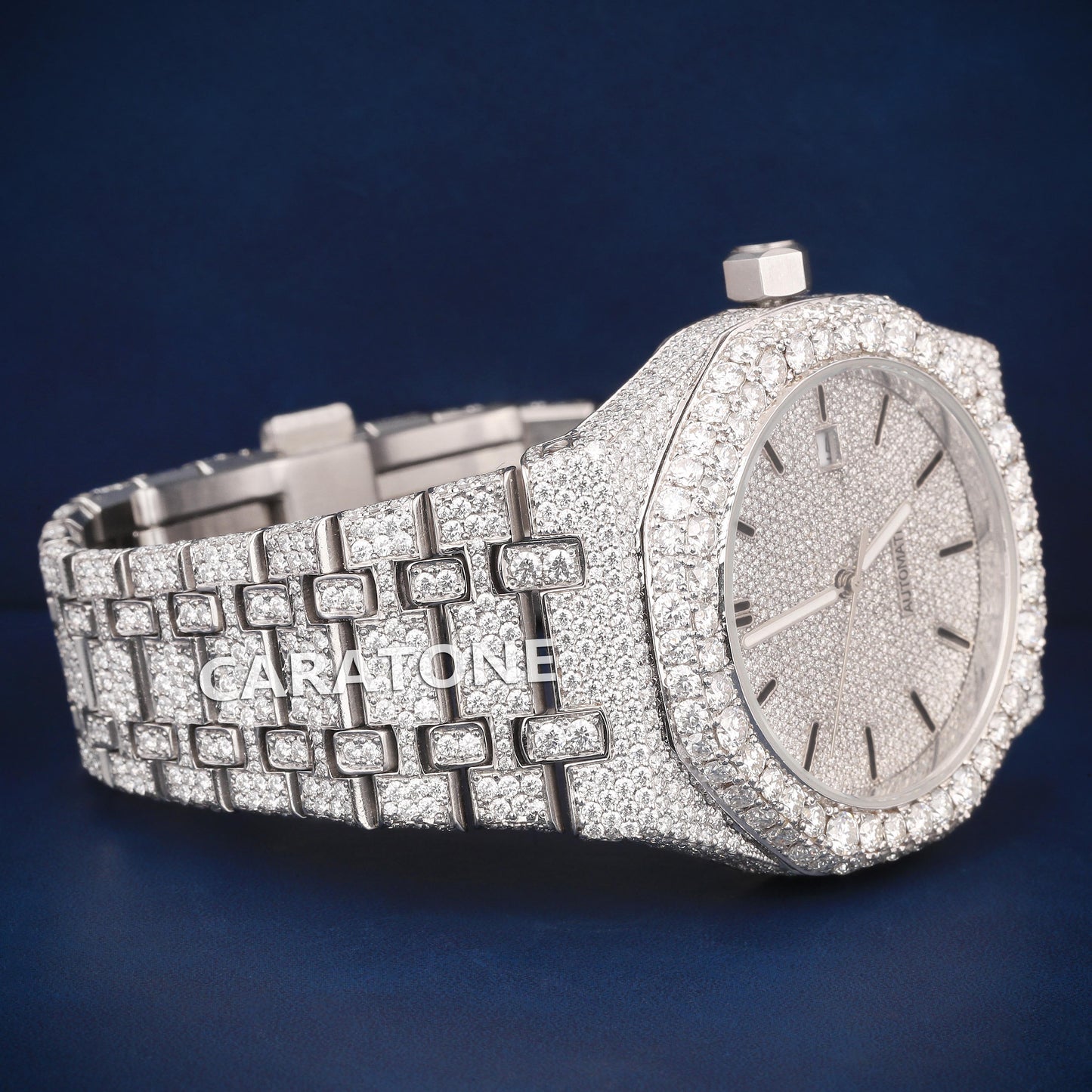 Hip hop Full iced out silver tone branded watch with D VVS clarity