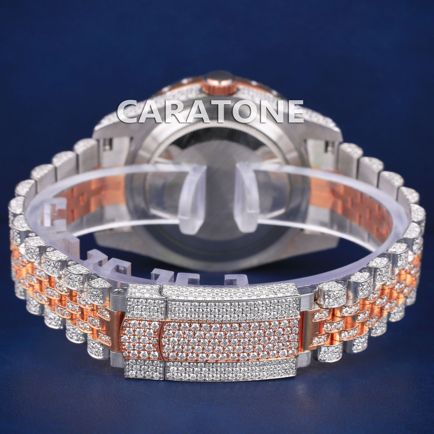 Luxury Fully Customized Watches Two Tone Arabic Dial Hiphop Watches Silver and Rose Iced Out Diamond Mens Watches