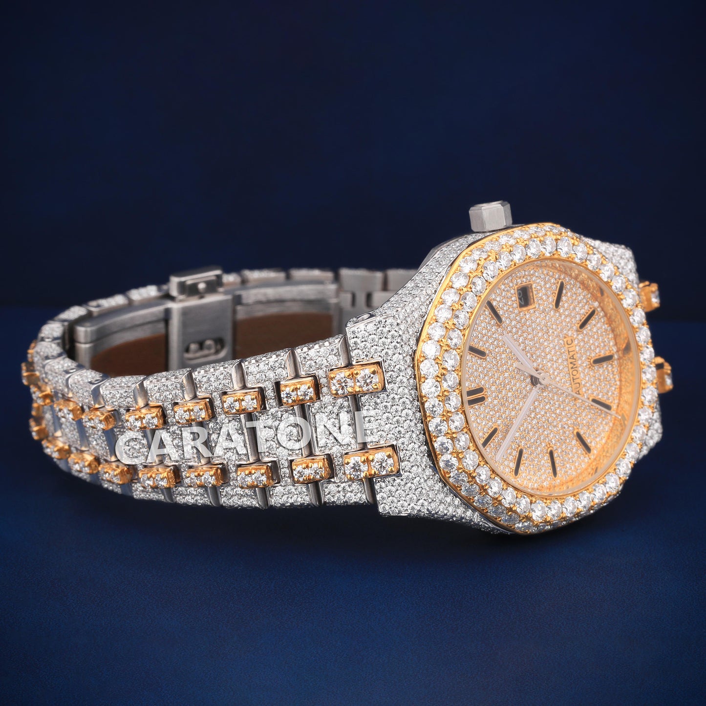 Hip hop custom made full iced out two tone watch with D VVS clarity