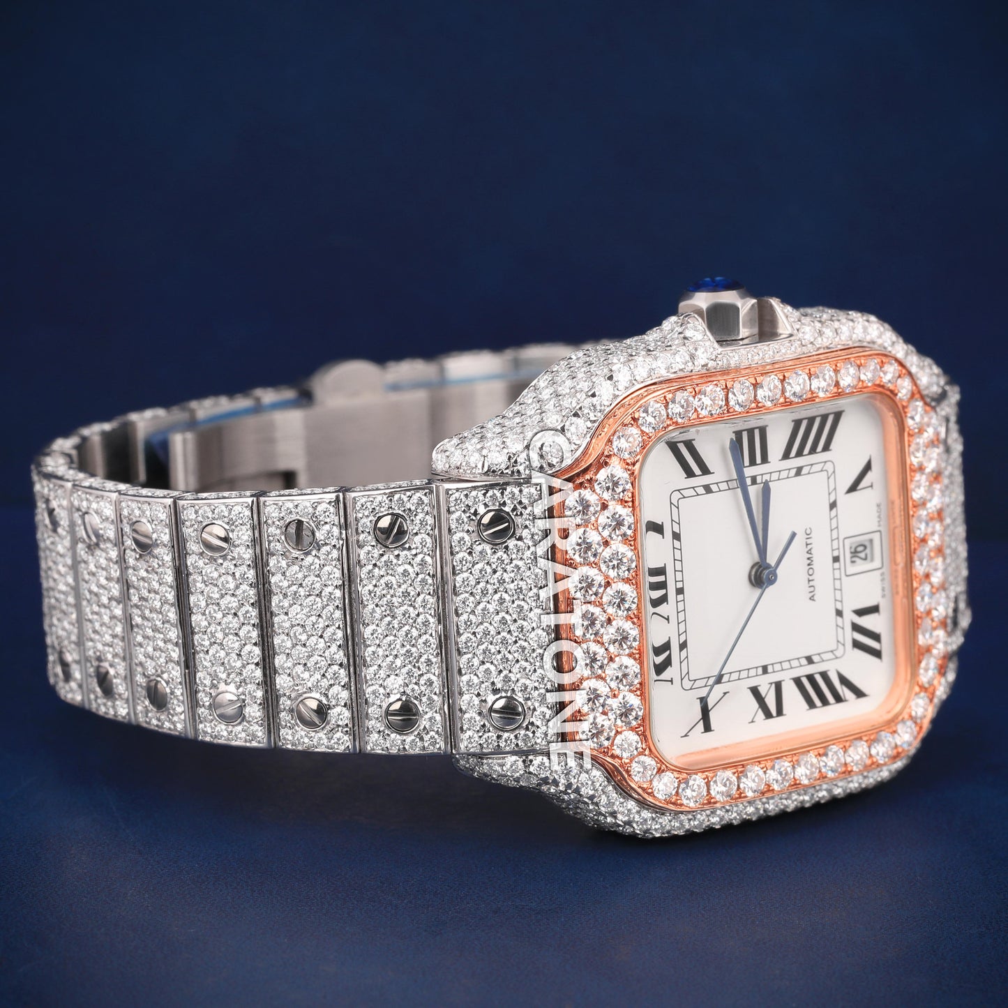Ful iced out Hip hop branded Custom made watch with Two tone and diamond tester passed