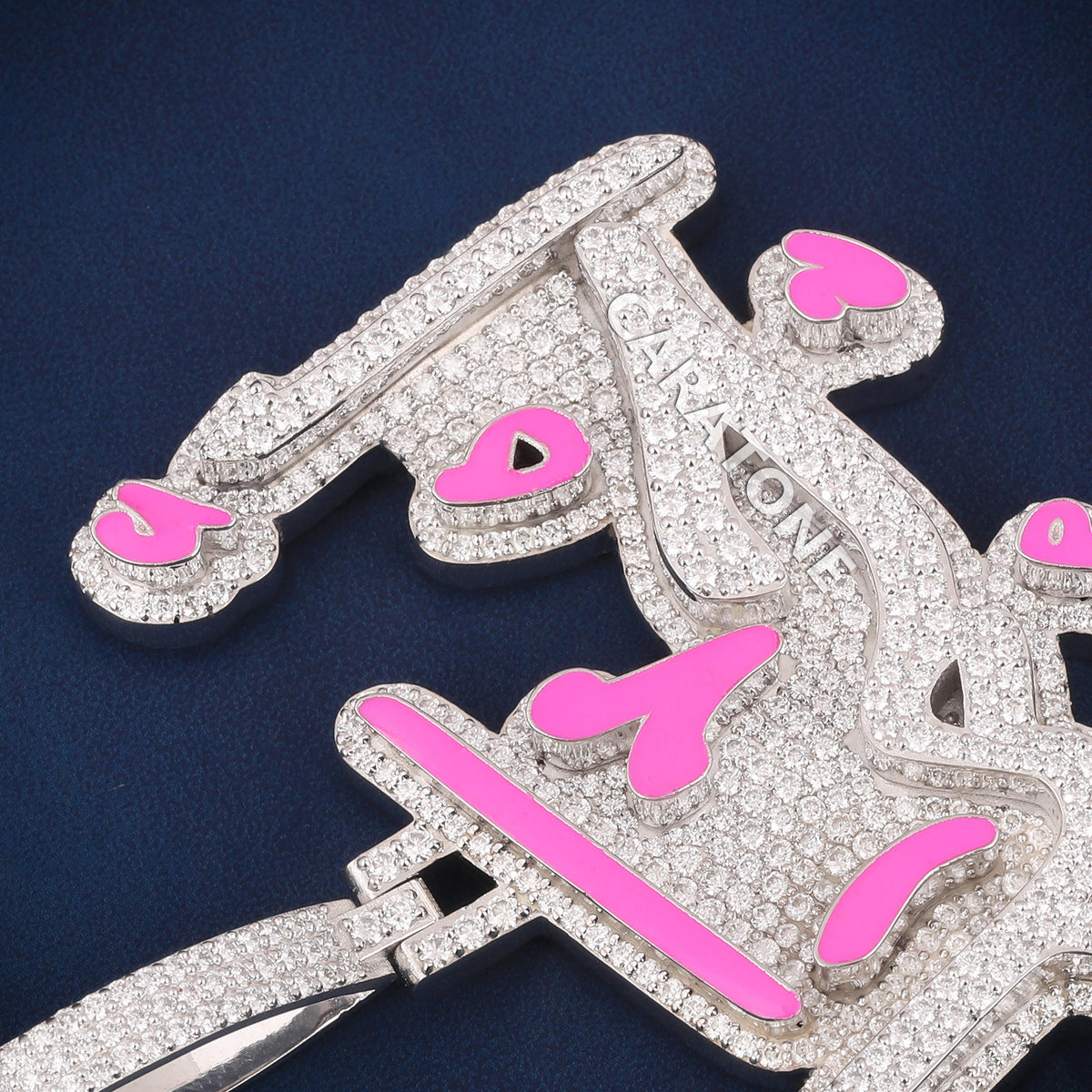 Custom Iced Out Arabic Calligraphy Hip Hop Pendant with Pink Enamel & Lab Grown Diamonds
