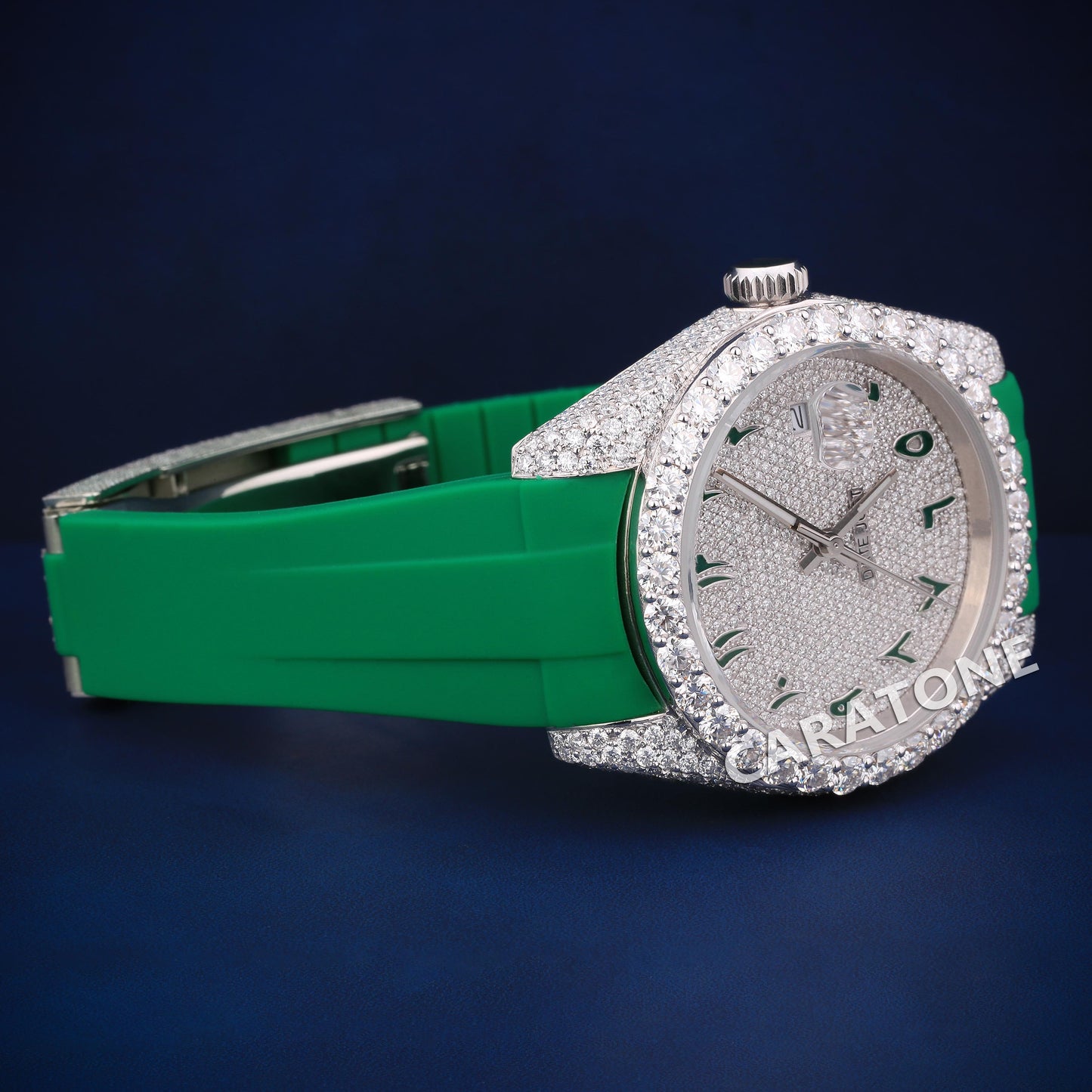 Hip hop custom made half iced out with green band diamond tester passed watch