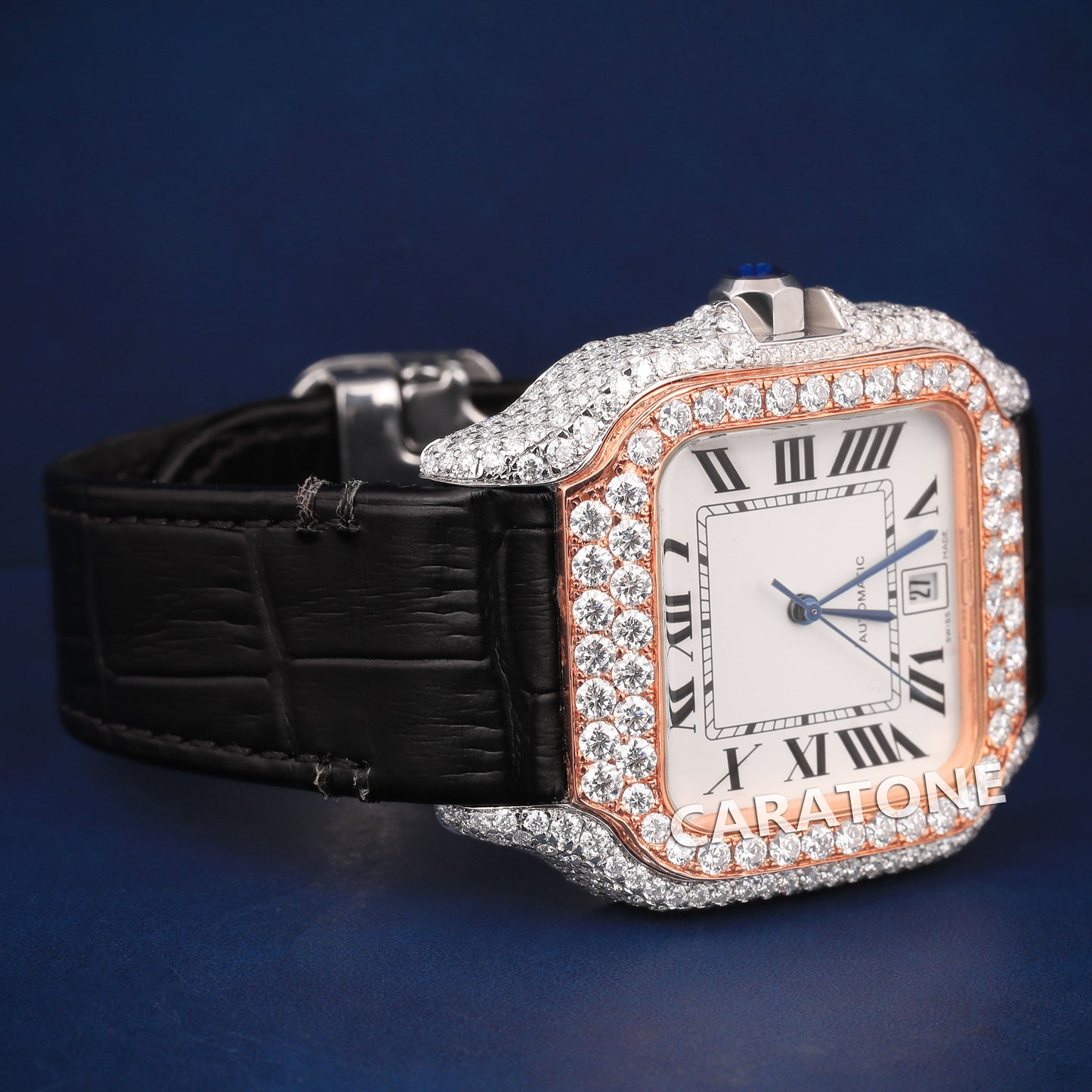 Half iced out without dial hip hop custom made watch with black leather band