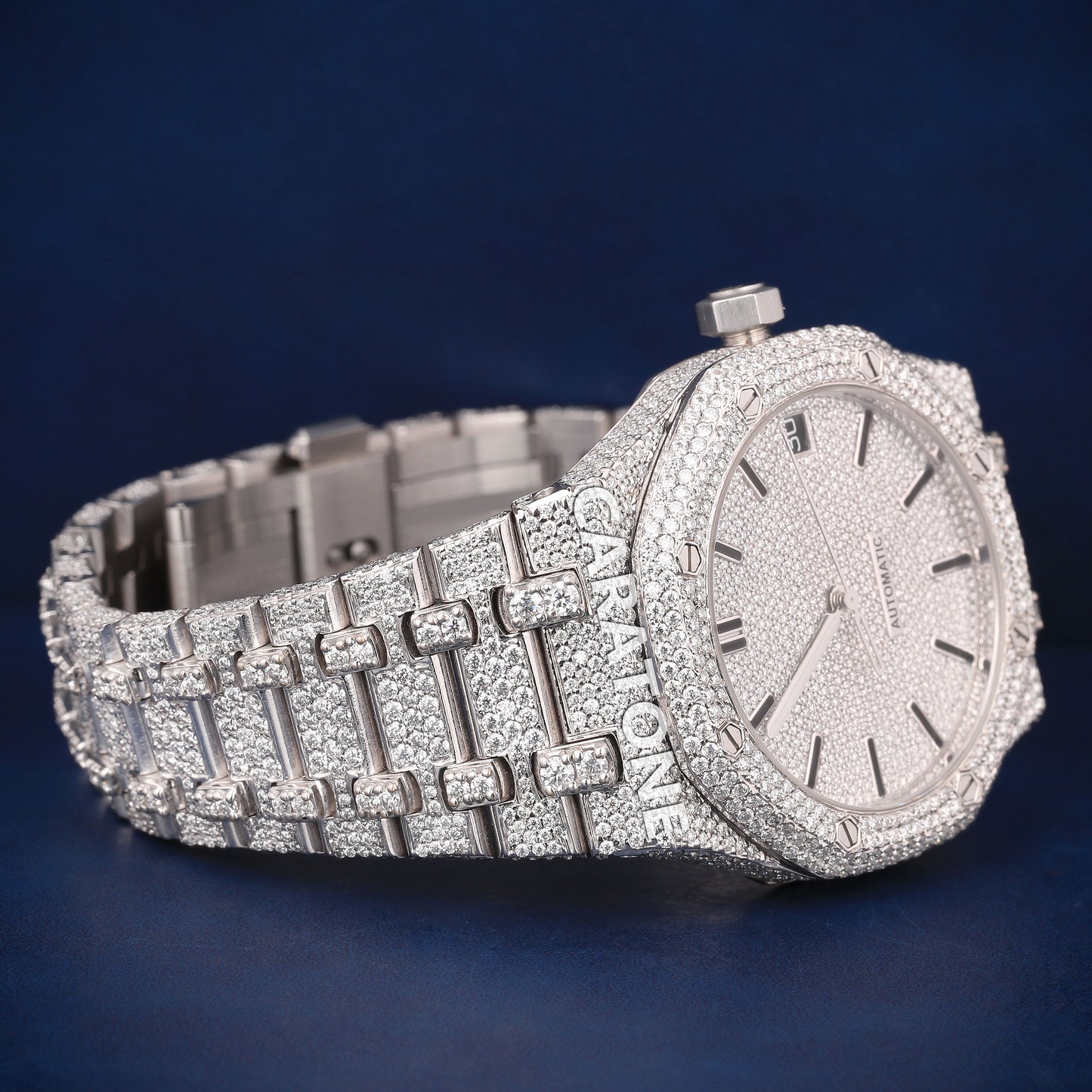 Full iced out Hip hop branded Custom made watch with white tone and diamond tester passed
