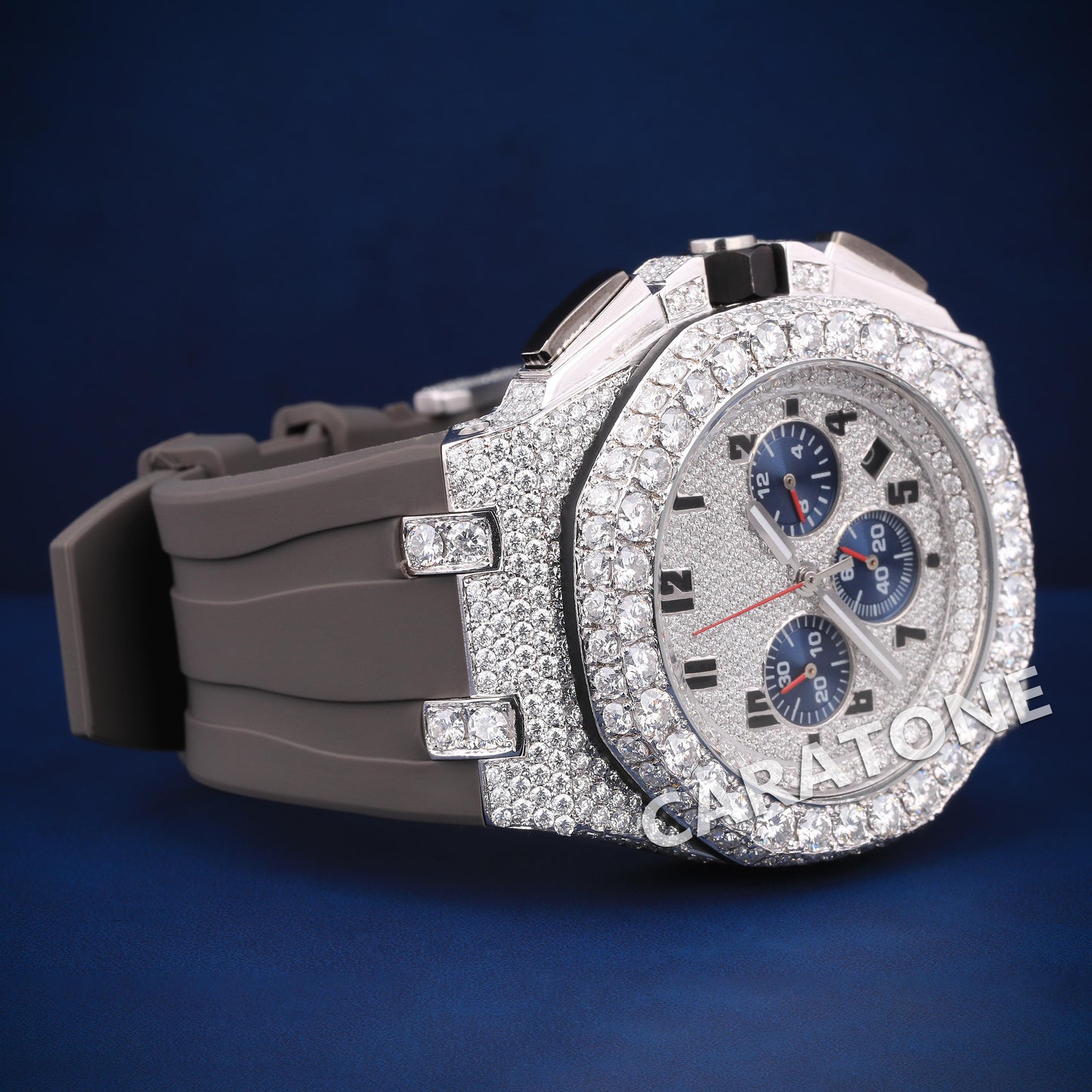 Hip hop custom made half iced out with Grey band and diamond tester passed branded watch