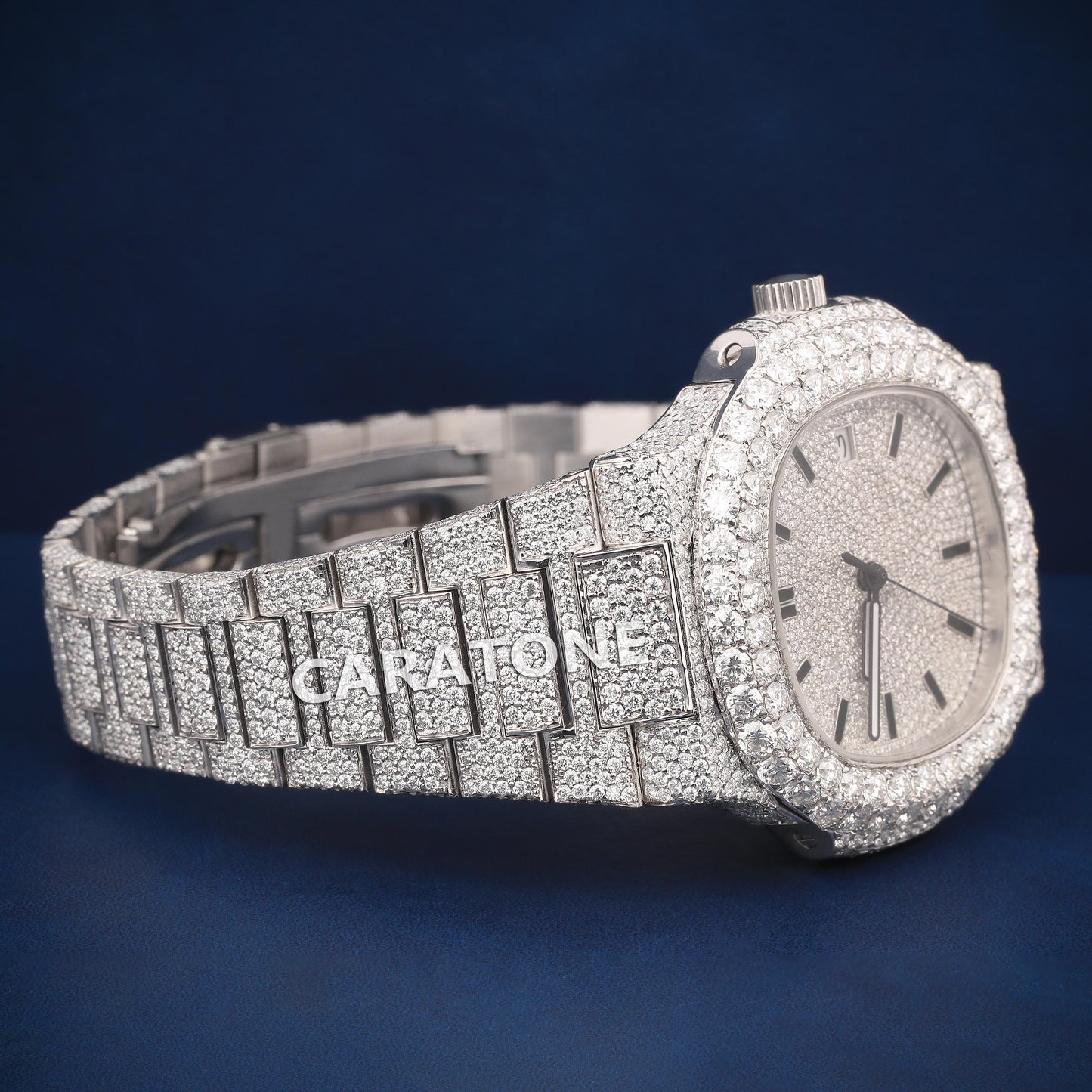 Hip Hop Full iced out white tone branded watch with D VVS clarity and diamond tester passed